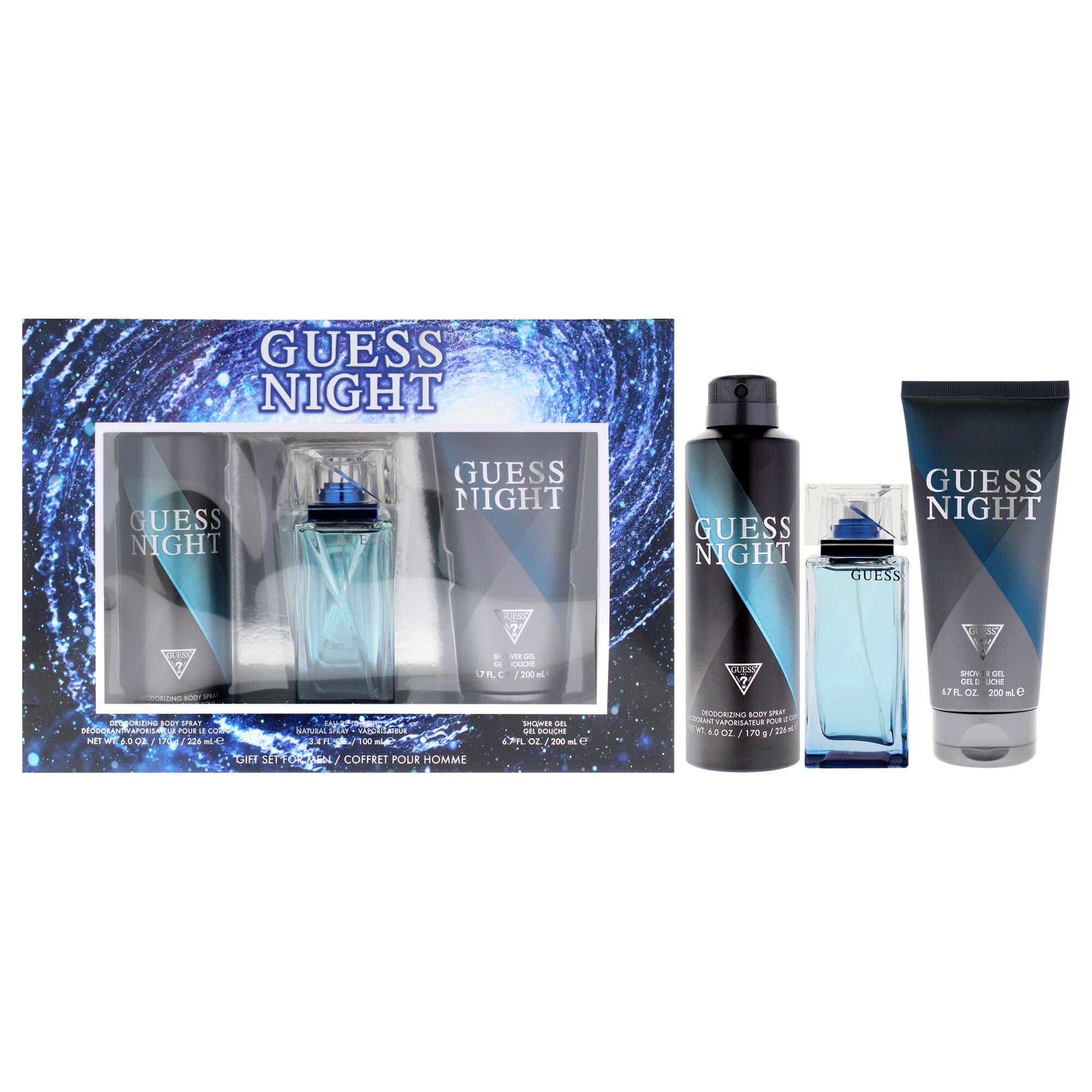 Guess Night by Guess for Men - 3 Pc Gift Set 3.4oz EDT Spray , 6.0oz Body Spray, 6.7oz Shower Gel, See Description, hi-res image number 0