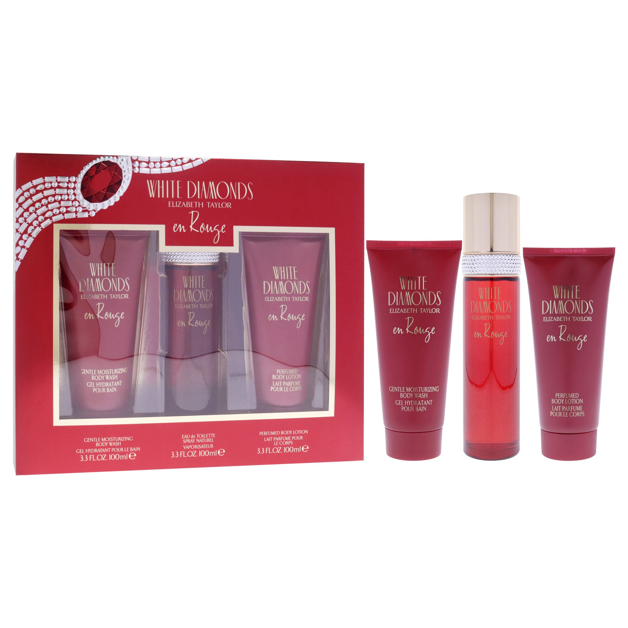 White Diamonds En Rouge by Elizabeth Taylor for Women - 3 Pc Gift Set 3.3oz EDT Spray, 3.3oz Body Lotion, 3.3oz Body Wash, See Description, alternate image number 1