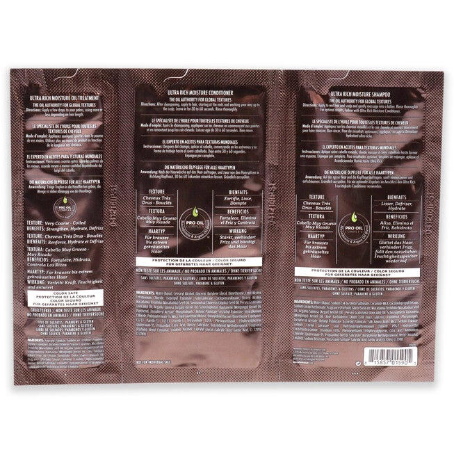 Professional Ultra Rich Moisture Set by Macadamia Oil for Unisex - 3 Pc Kit 0.34oz Shampoo, 0.34oz Conditioner, 0.17oz Oil Treatment, See Description, alternate image number null