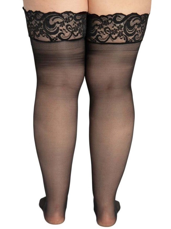 Lace Top Sheer Thigh High, Black, alternate image number null