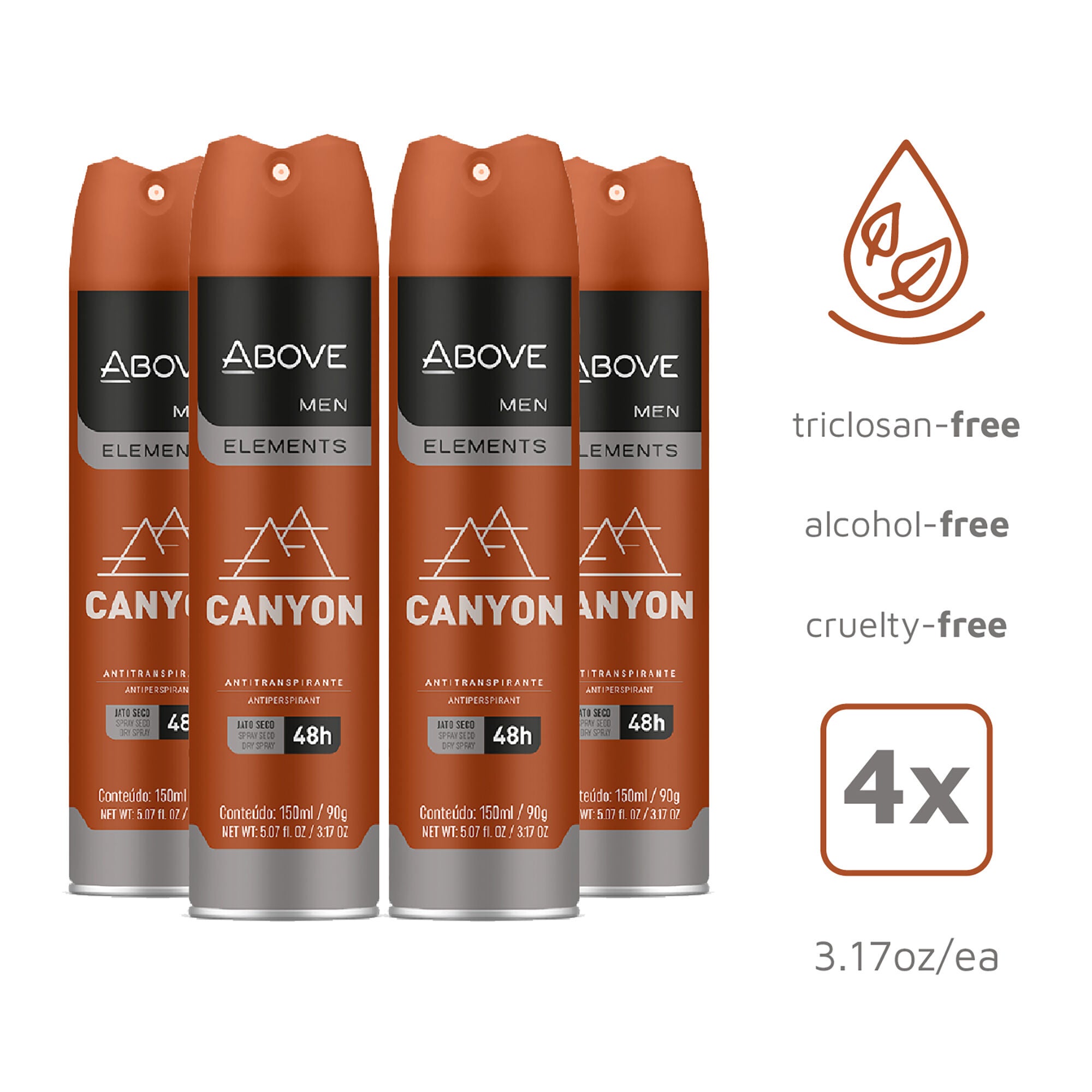 48 Hours Element Antiperspirant Deodorant - Canyon by Above for Men - 3.17 oz Deodorant Spray - Pack of 4, See Description, alternate image number 1