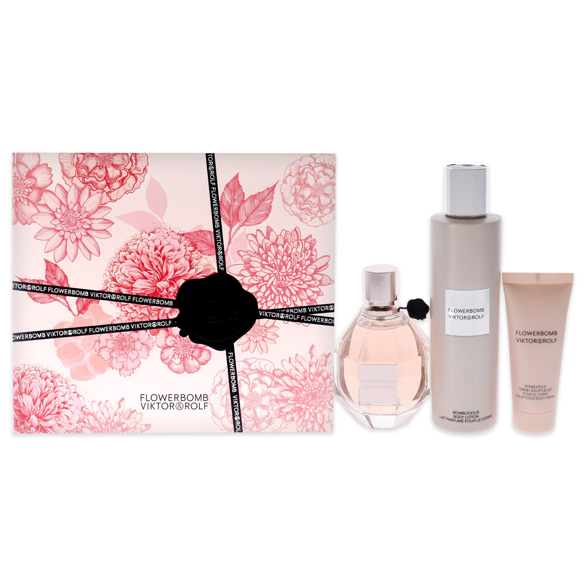 Flowerbomb by Viktor and Rolf for Women - 3 Pc Gift Set 3.4oz EDP Spray, 6.7oz Bomblicious Body Lotion, 1.36oz Bomblicious Body Cream, See Description, hi-res image number 0