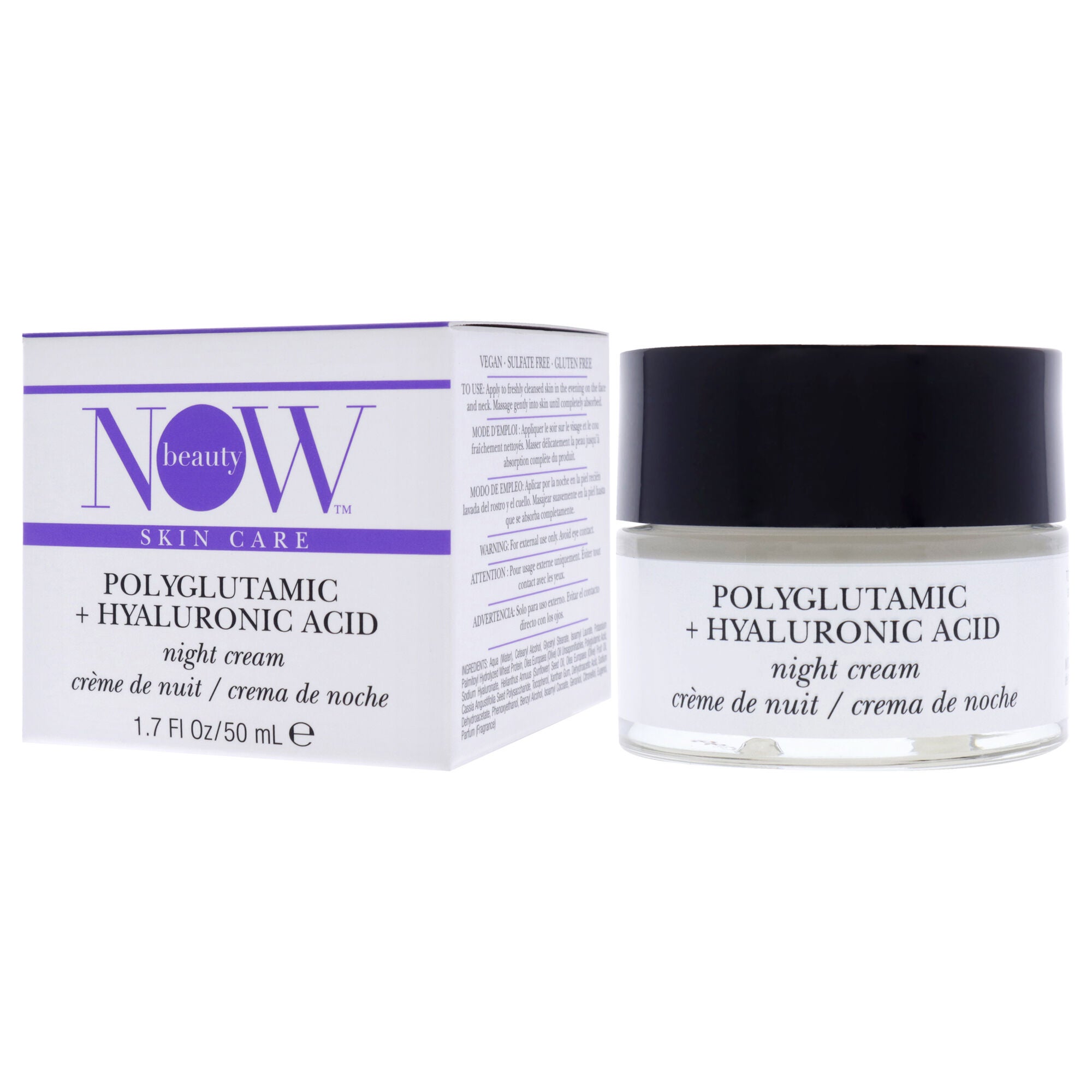 Polyglutamic Plus Hyaluronic Acid Night Cream by NOW Beauty for Unisex - 1.7 oz Cream, See Description, alternate image number 2