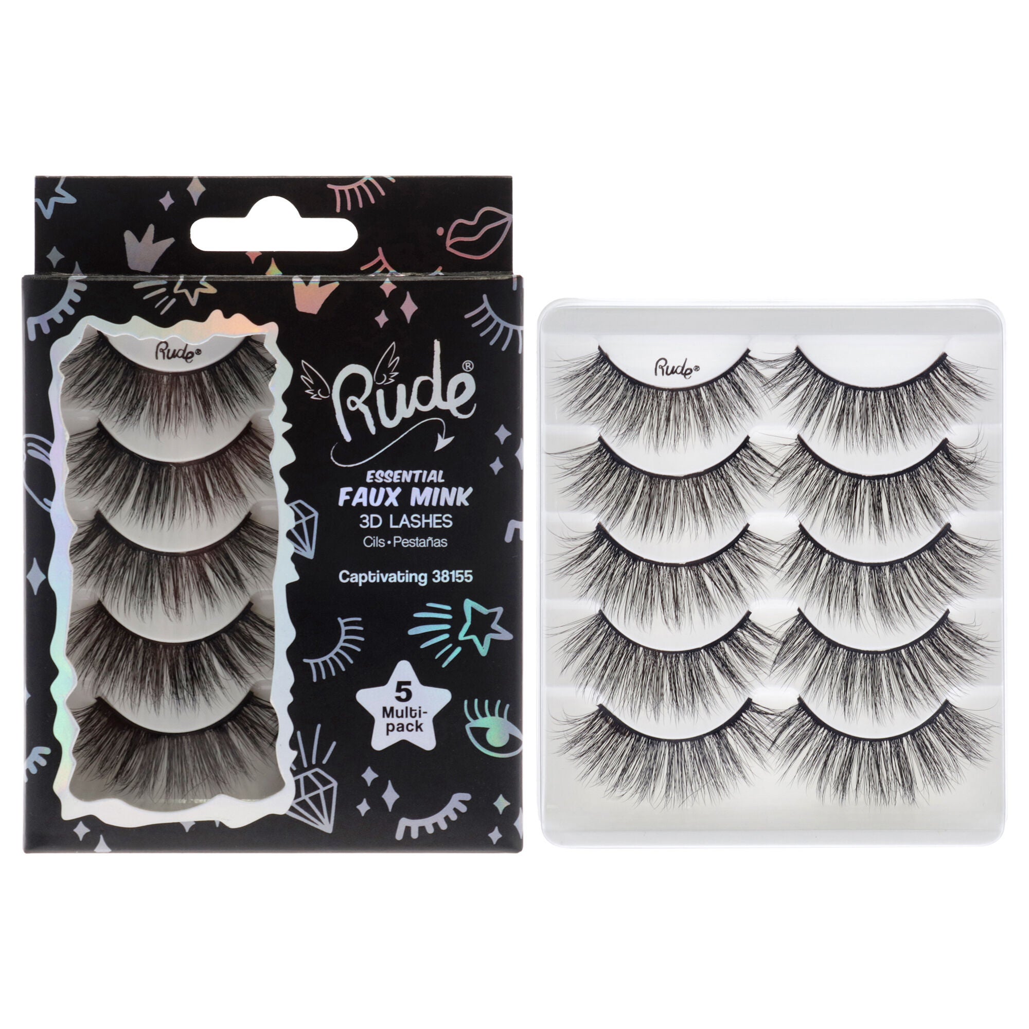 Essential Faux Mink 3D Lashes - Captivating by Rude Cosmetics for Women - 5 Pair Eyelashes, See Description, hi-res image number 0