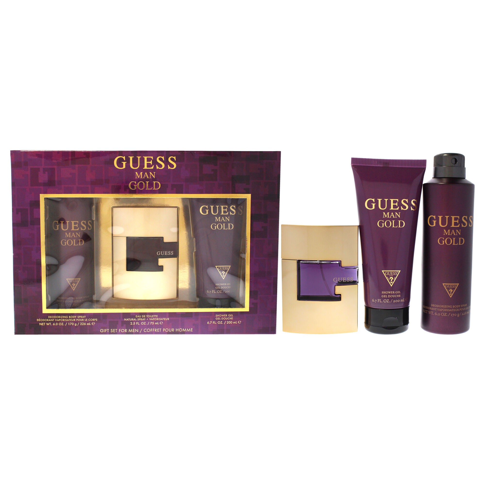 Guess Gold by Guess for Men - 3 Pc Gift Set 2.5oz EDT Spray, 6.0oz Deodorizing Body Spray, 6.7oz Shower Gel, See Description, hi-res image number 0