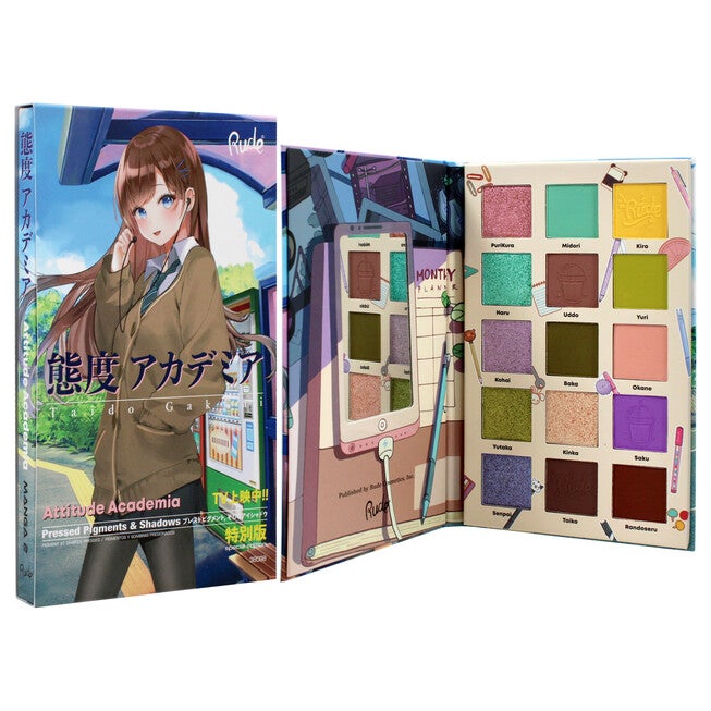 Manga Collection Pressed Pigments and Shadows Palette - Attitude Academia by Rude Cosmetics for Women - 0.77 oz Palette, , alternate image number null