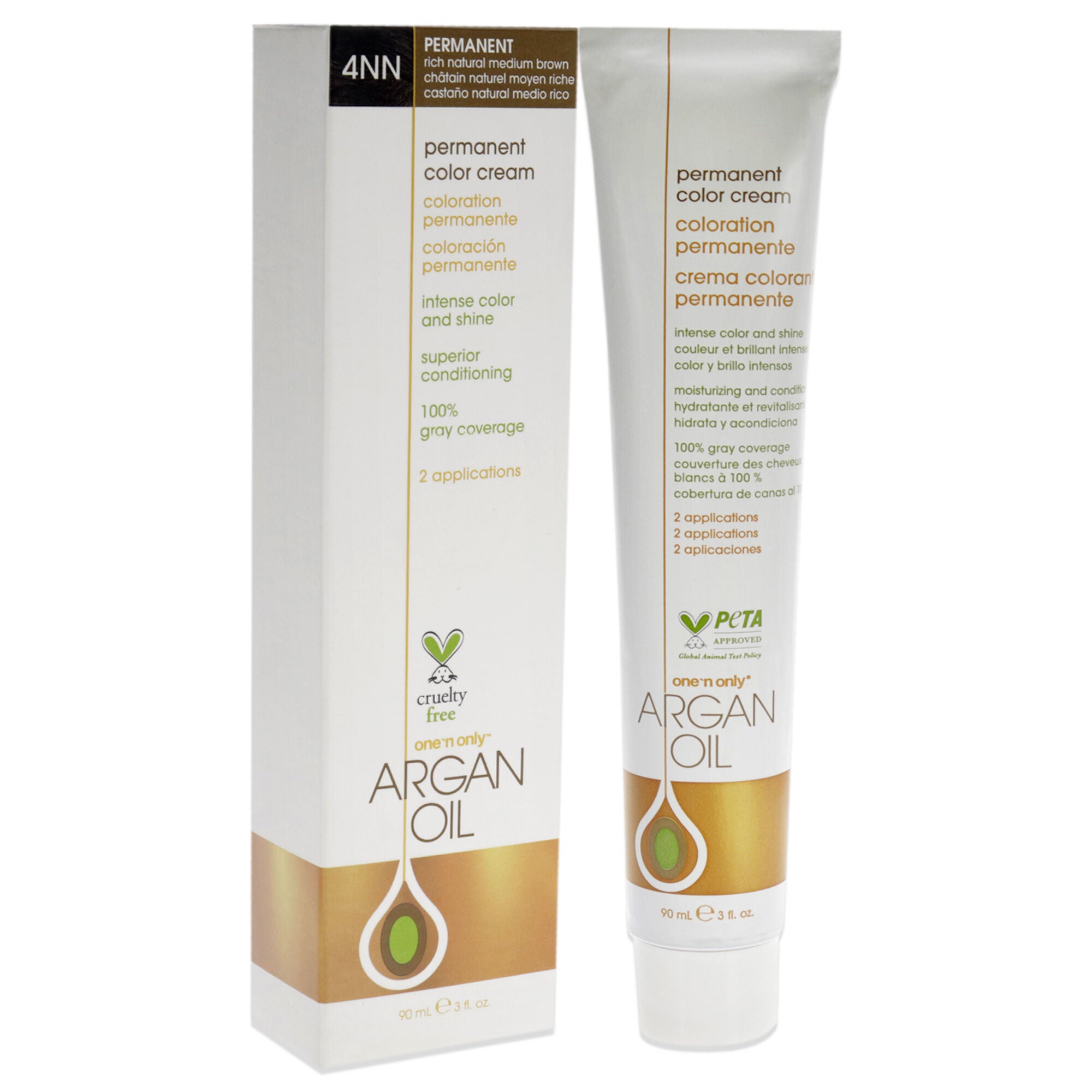 Argan Oil Permanent Color Cream - 4NN Rich Natural Medium Brown by One n Only for Unisex - 3 oz Hair Color, See Description, alternate image number 1