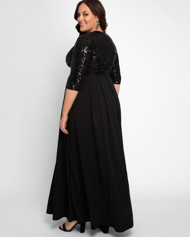 Paris Pleated Sequin Gown, Onyx, alternate image number 1