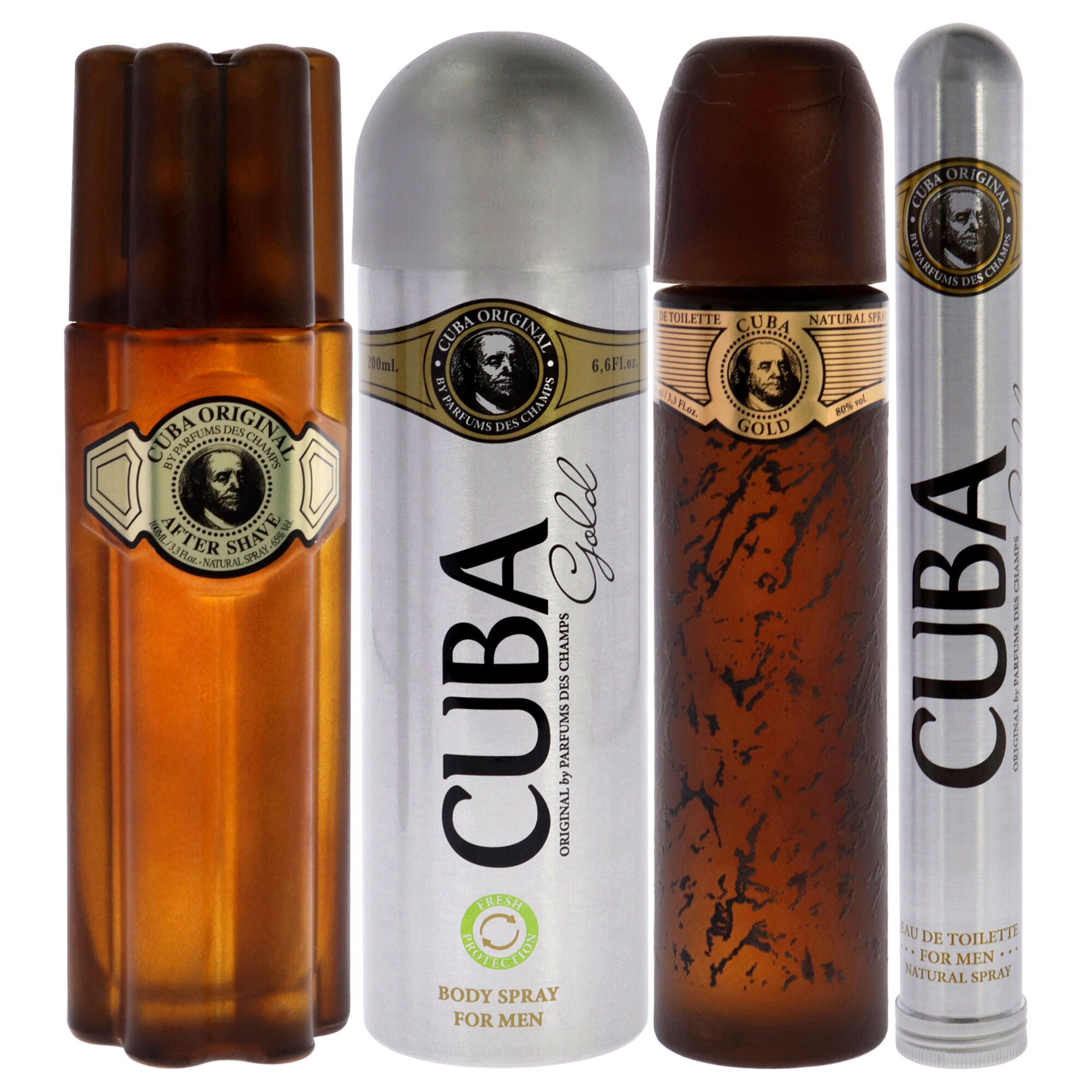 Cuba Gold by Cuba for Men - 4 Pc Gift Set 3.3oz EDT Spray, 1.17oz EDT Spray, 6.6oz Deodorant Spray, 3.3oz After Shave, Buckett, See Description, alternate image number 2