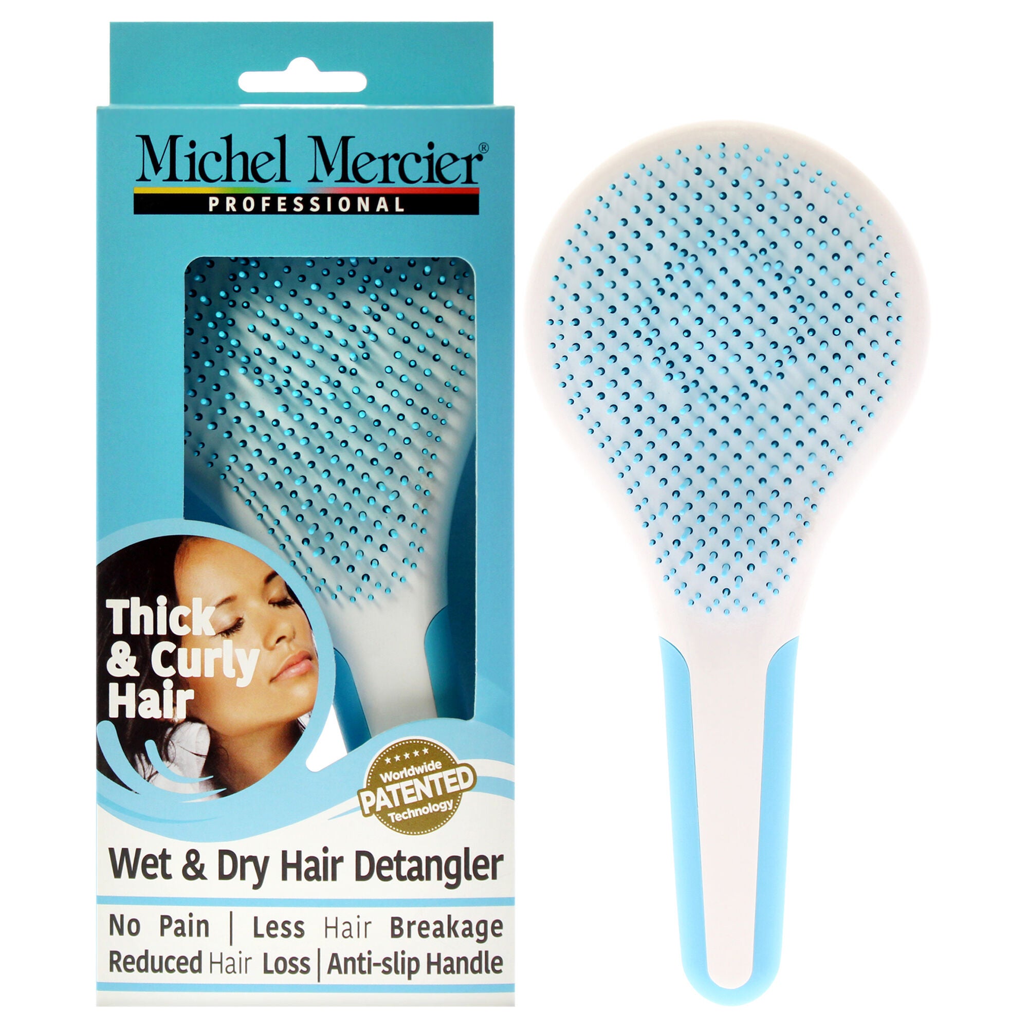 Wet and Dry Hair Detangler Thick and Curly Hair - Blue-White by Michel Mercier for Women - 1 Pc Hair Brush, See Description, hi-res image number 0