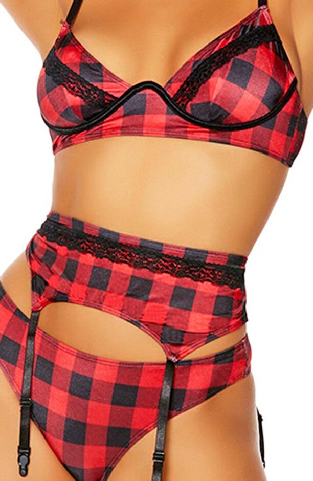 Plaid Print Bra Set, , alternate image number null