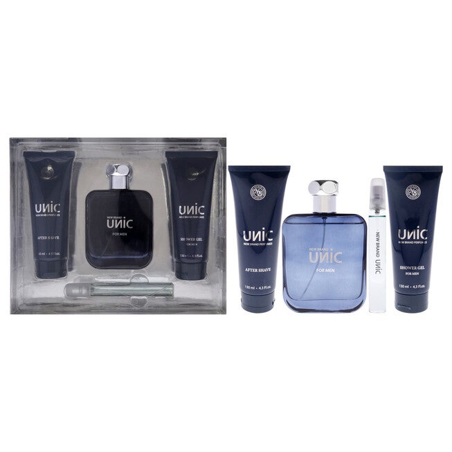 Unic by New Brand for Men - 4 Pc Gift Set 3.3oz EDT Spray, 0.5oz EDT Spray, 4.3oz Shower Gel, 4.3oz After Shave, NA, hi-res image number null