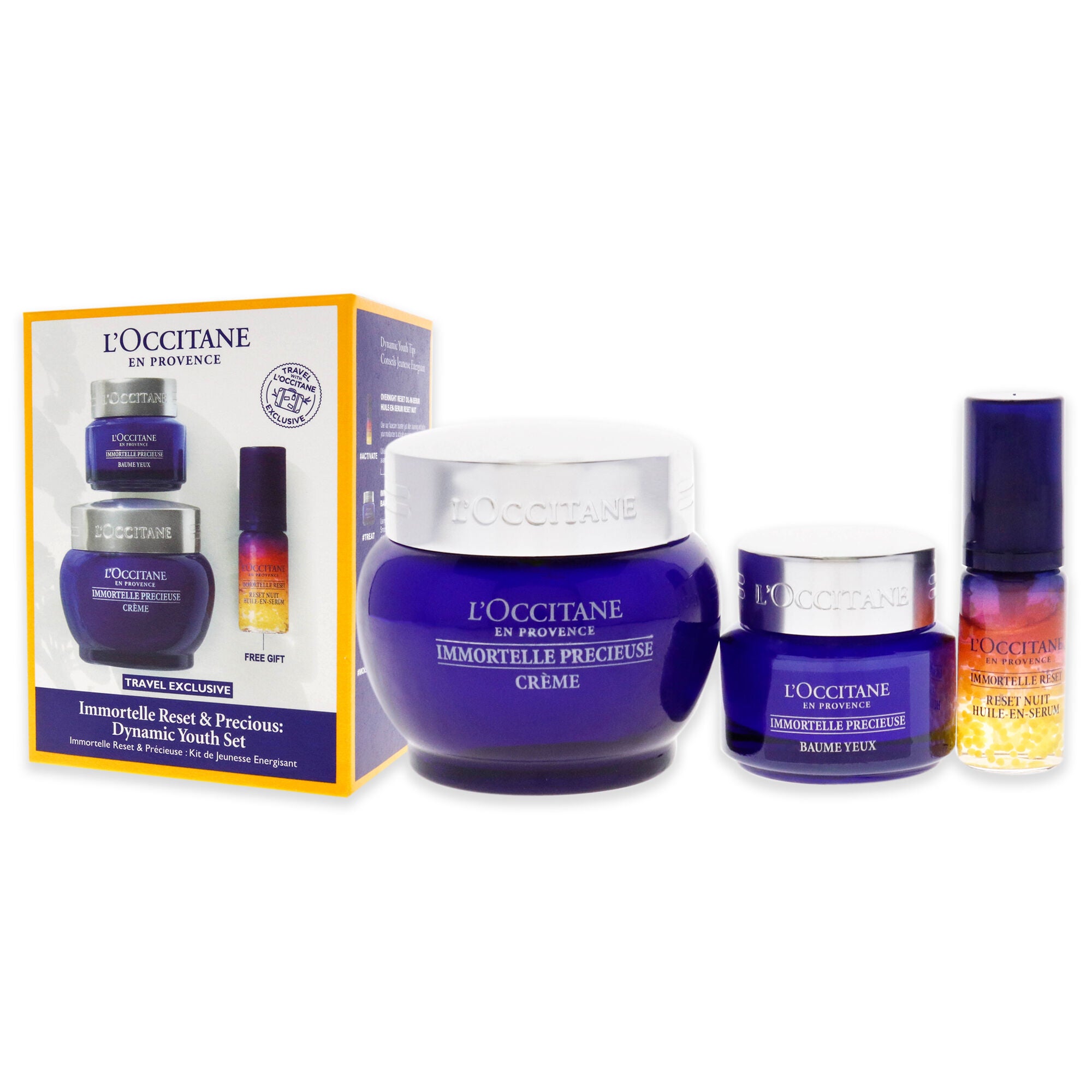 "Immortelle Reset and Precious Dynamic Youth Set by LOccitane for Unisex - 3 Pc 0.16oz Overnight Reset Oil-In-Serum, 0.5oz Eye Balm, 1.7oz Cream", See Description, alternate image number 3