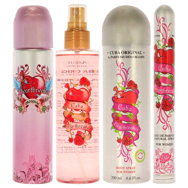 Cuba Heartbreaker by Cuba for Women - 4 Pc Gift Set 3.3oz EDP Spray, 1.7oz EDP Spray, 6.6oz Body Spray, 6.6oz Body Splash, , alternate image number null