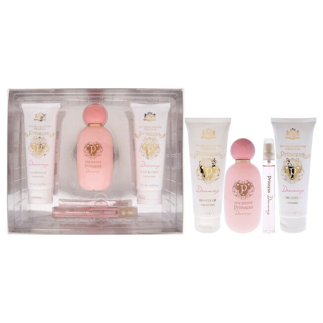 Prestige Princess Dreaming by New Brand for Women - 4 Pc Gift Set 3.3oz EDP Spray, 0.5oz EDP Spray, 4.3oz Shower Gel, 4.3oz Body Lotion, NA, hi-res image number null