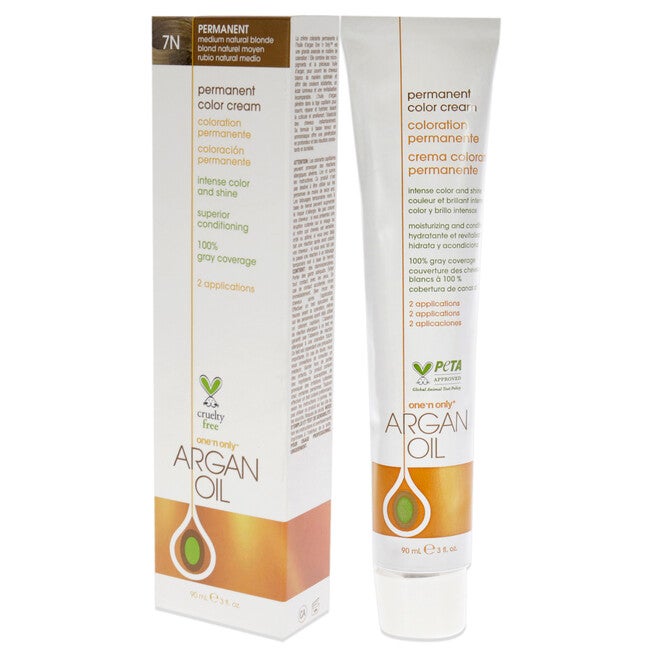 Argan Oil Permanent Color Cream - 7N Medium Natural Blonde by One n Only for Unisex - 3 oz Hair Color, NA, alternate image number null