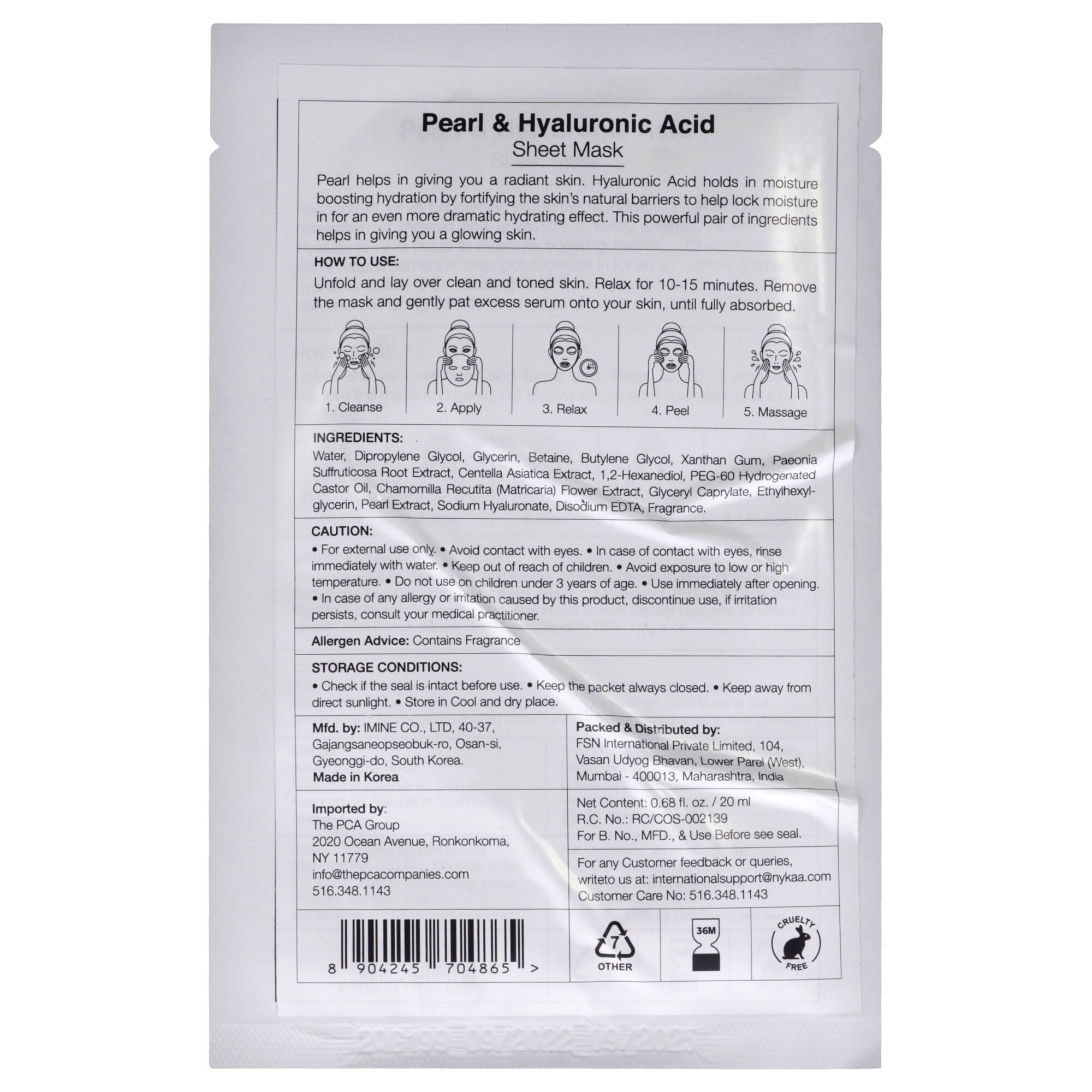 Skin Secrets Sheet Mask - Pearl and Hyaluronic Acid by Nykaa Naturals for Women - 1 Pc Mask, , alternate image number 3