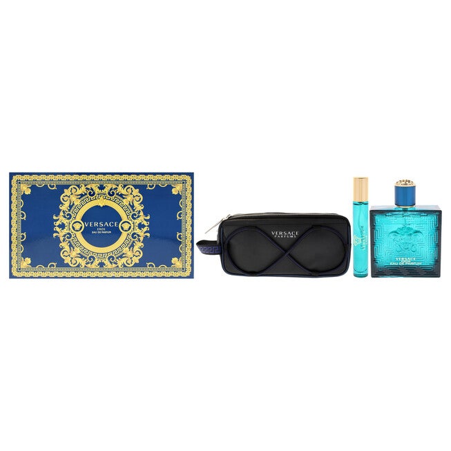 Versace Eros by Versace for Men - 3 Pc Gift Set - 3.4oz EDP Spray, 0.3oz EDP Spray, Pouch, NA, hi-res image number null