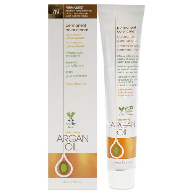 Argan Oil Permanent Color Cream - 7N Medium Natural Blonde by One n Only for Unisex - 3 oz Hair Color, NA, hi-res image number null