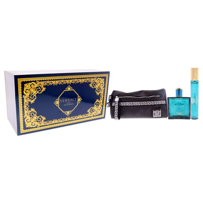 Versace Eros by Versace for Men - 3 Pc Gift Set - 3.4oz EDP Spray, 0.3oz EDP Spray, Pouch, , alternate image number null