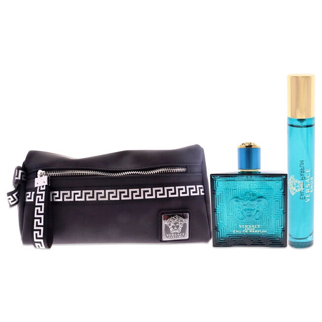Versace Eros by Versace for Men - 3 Pc Gift Set - 3.4oz EDP Spray, 0.3oz EDP Spray, Pouch, NA, alternate image number null