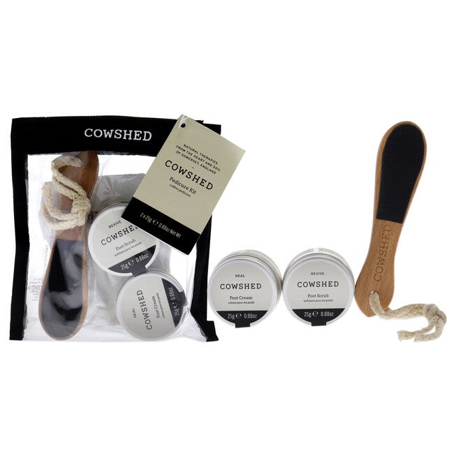 Pedicure Kit by Cowshed for Unisex - 4 Pc 0.88 oz Foot Scrub, 0.88 oz foot Cream, Foot File, Pedicure Socks, See Description, hi-res image number 0