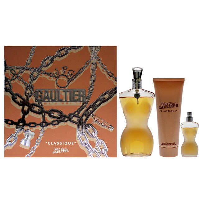 Classique by Jean Paul Gaultier for Women - 3 Pc Gift Set 3.4 oz EDT Spray, 0.2oz EDT Spray, 2.5oz Perfumed Body Lotion, See Description, hi-res image number 0