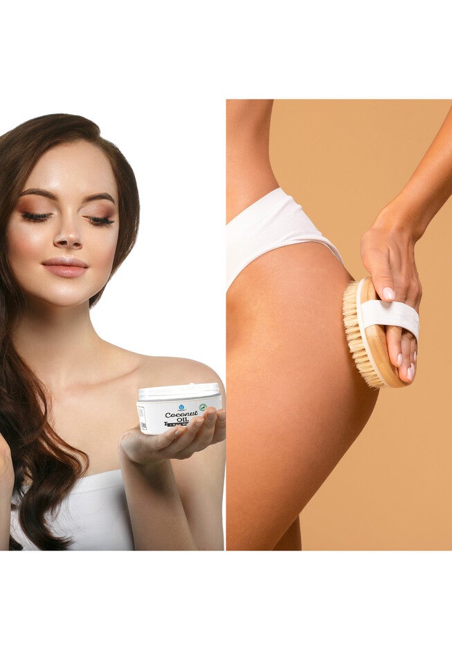 Hair Care And Massage Bundle: Bath Brush And Rubber Massager With Lotus Wooden Handle + 100% Natural Coconut Oil Hair Mask 10 Oz, , alternate image number 2