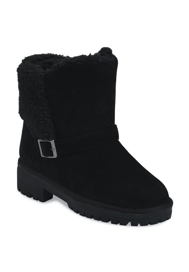 Faux Suede 1.5 inches Heel With Berber Back Boot, BLACK, hi-res image number null
