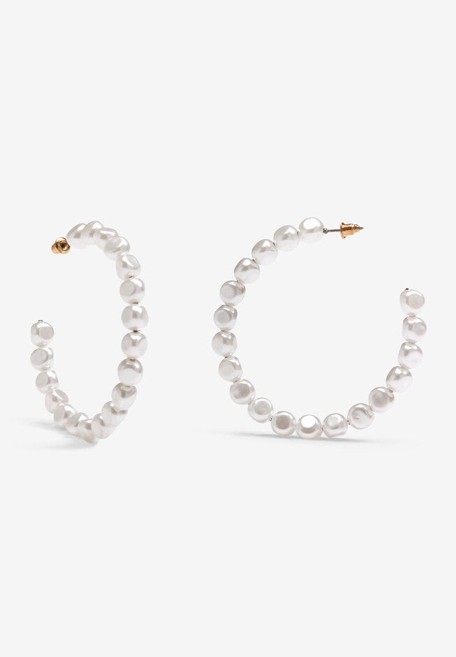 Pearl Hoop Earrings, , alternate image number null