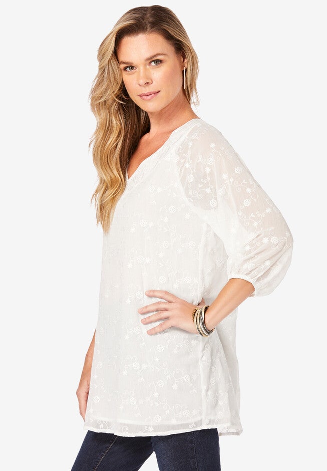 Embroidered V-Neck Blouse, , alternate image number null