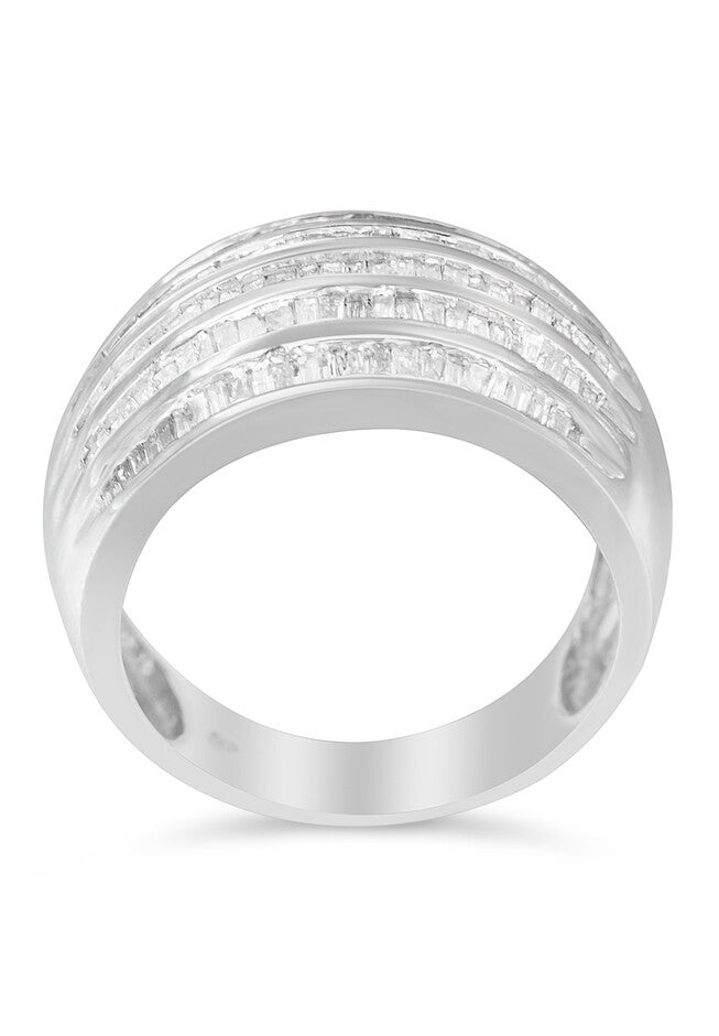 Sterling Silver Baguettecut Diamond Channel Set Domed Tapered Cocktail Ring, , on-hover image number null