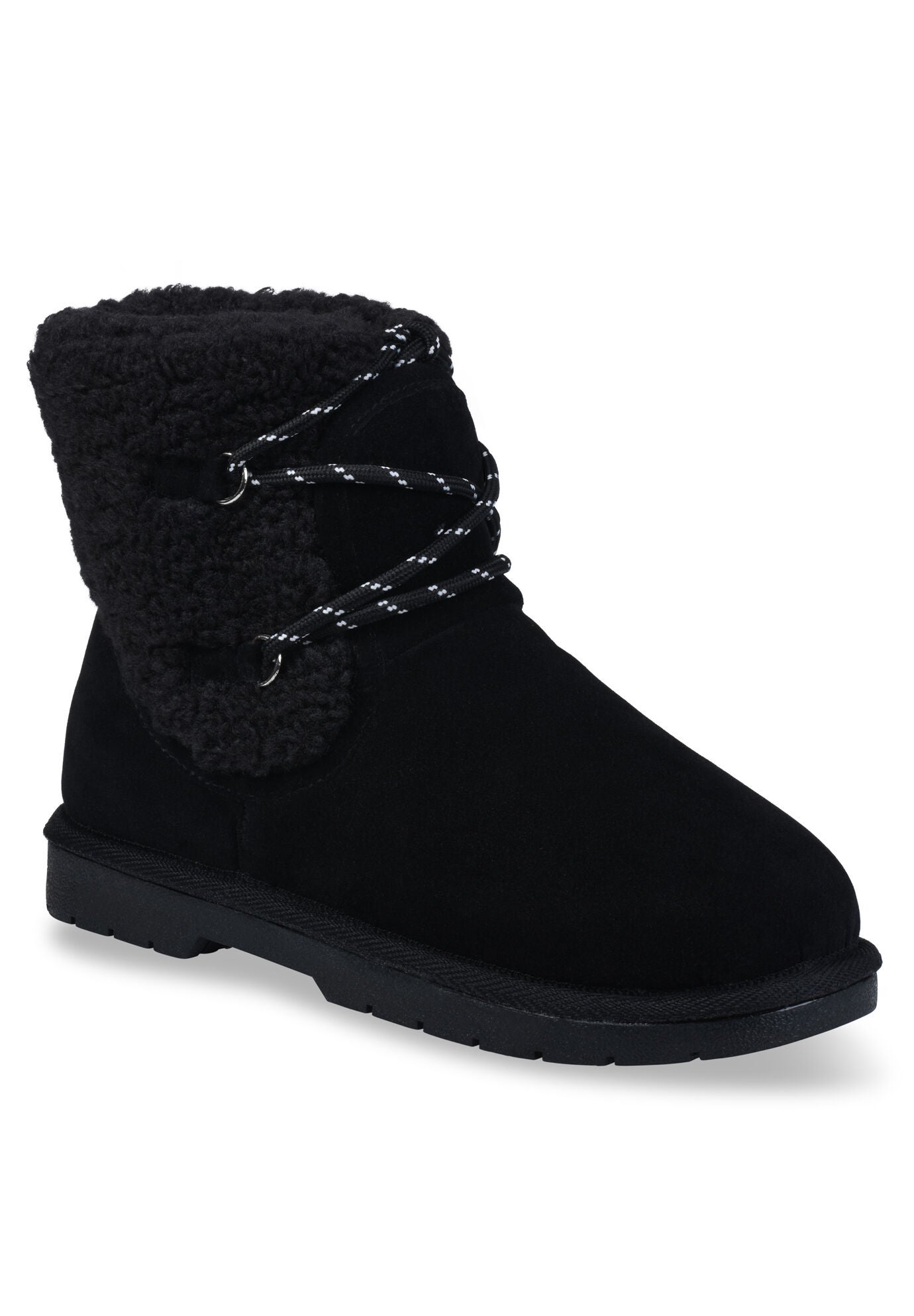 Faux Suede Berber Hiker Boot Bootie, BLACK, hi-res image number 0