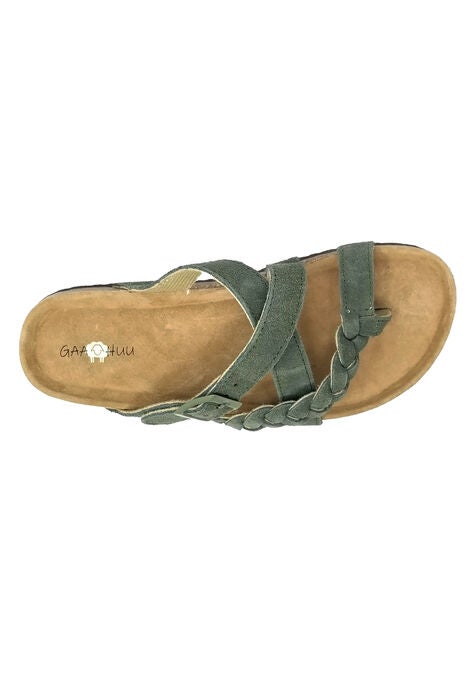 Suede Leather Braided Criss Cross Footbed Sandal, , alternate image number null