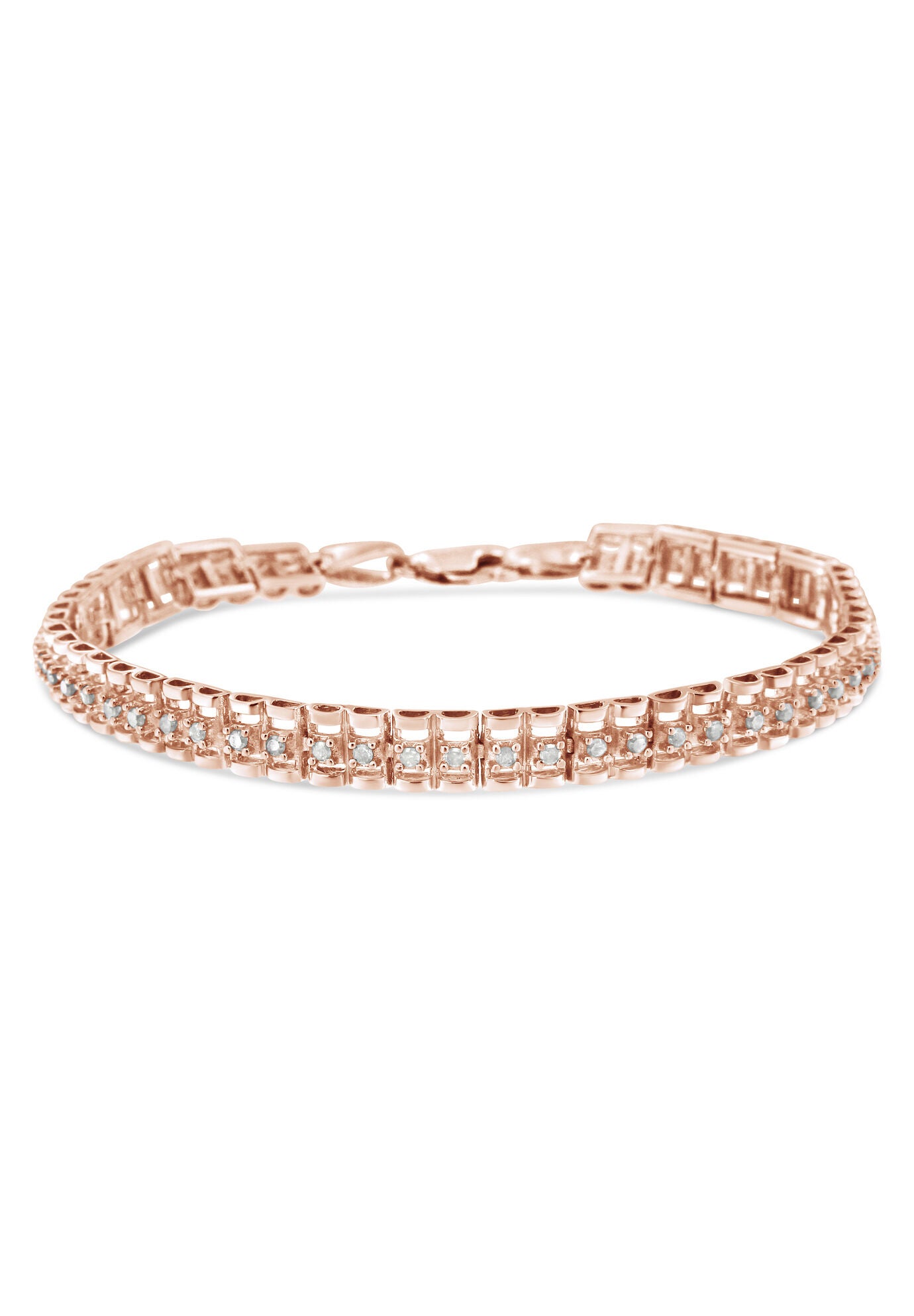 Rose Gold Plated Sterling Silver 1/2 Cttw Diamond Doublelink Tennis Bracelet, , on-hover image number 1