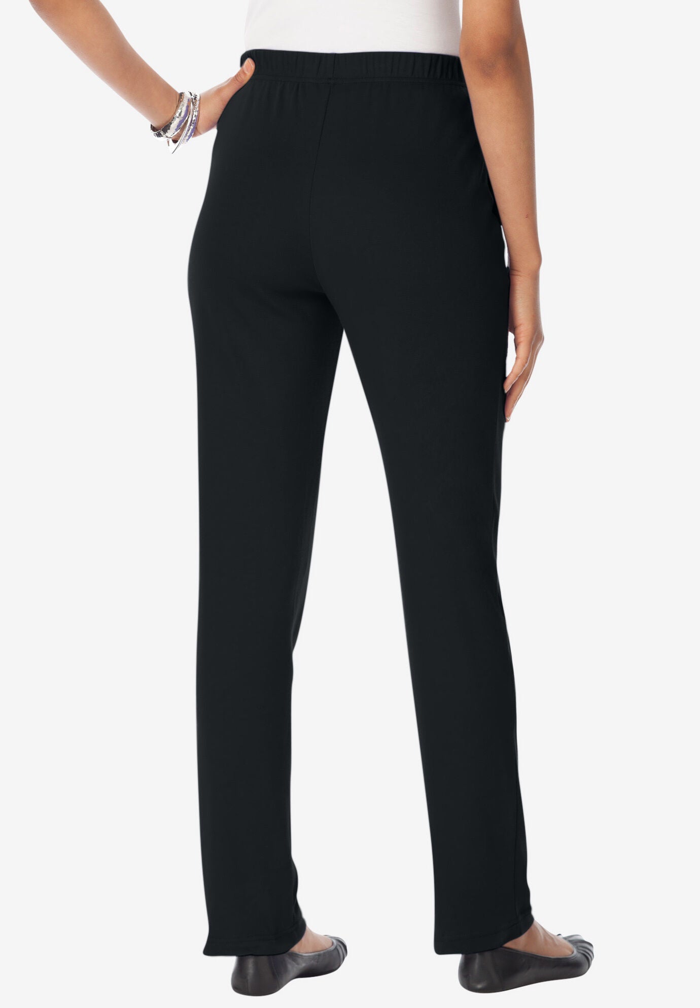 Plus Size Soft Knit Relaxed Pull-On Straight Leg Pant, BLACK, alternate image number 2