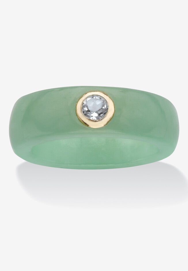 10K Yellow Gold Bezel Set White Topaz Jade Ring Jewelry, JADE GREEN, hi-res image number 0