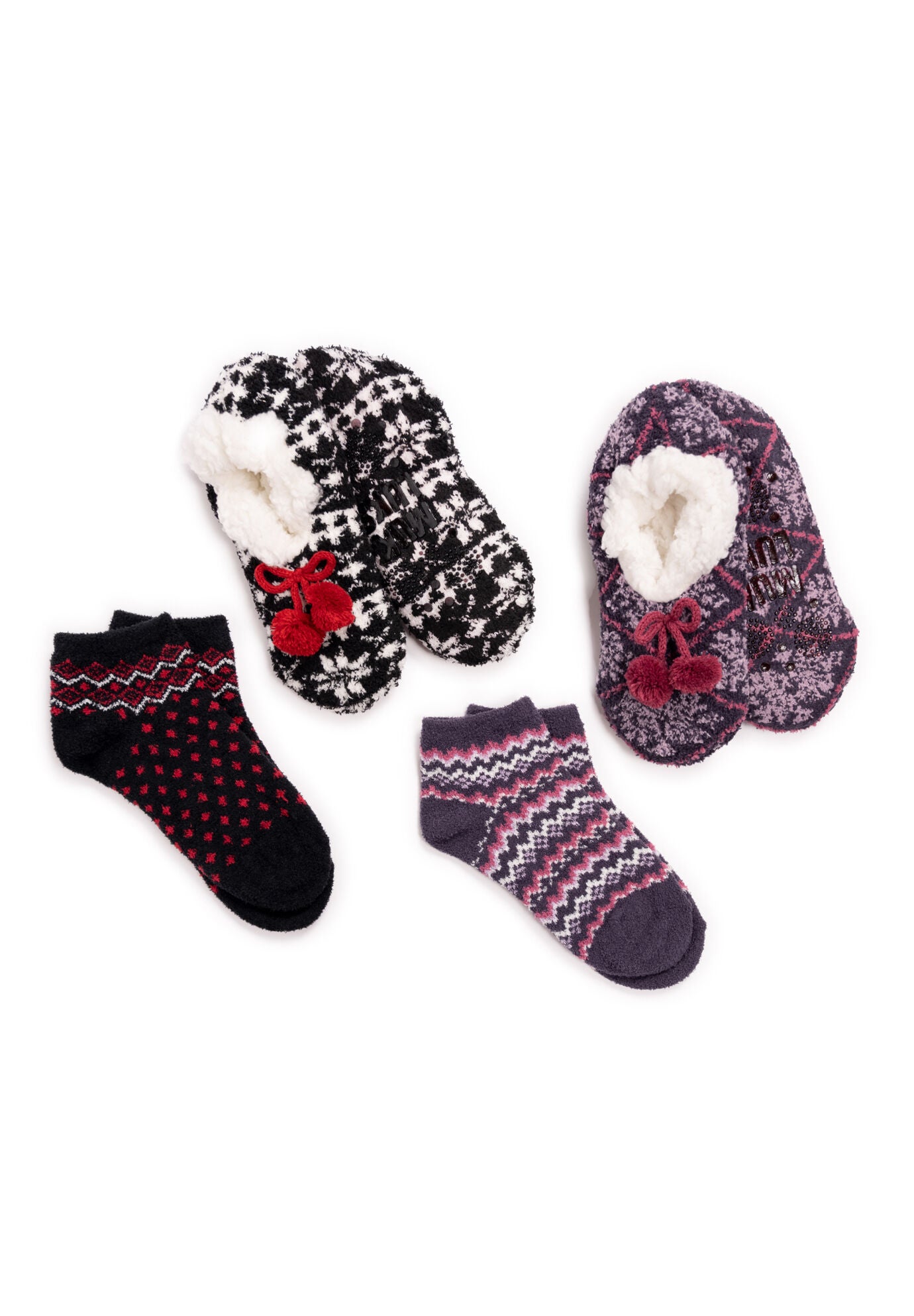 4 Pack Ballerina Slipper & Sock Set, EBONY BLACKBERRY, hi-res image number 0