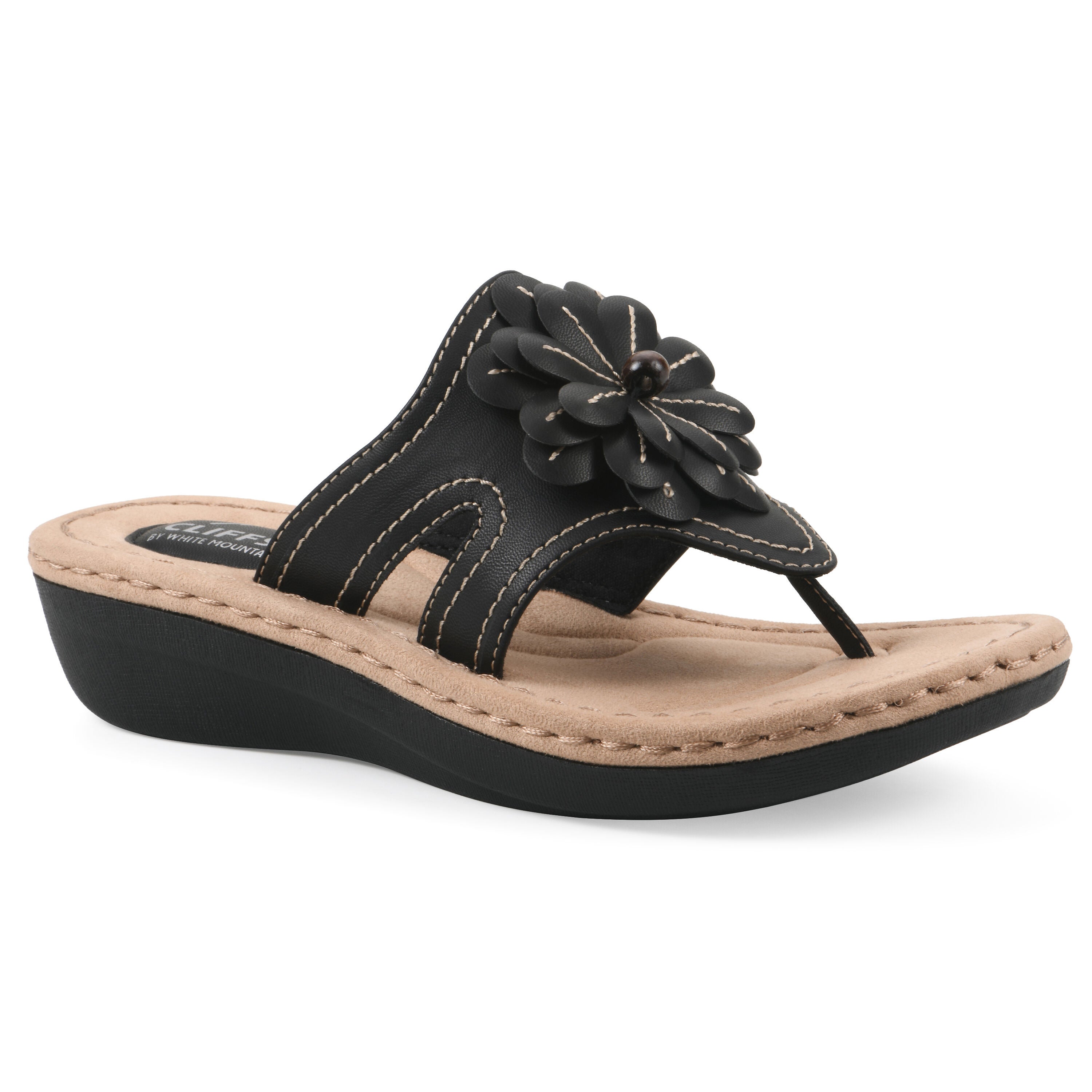 Cashlyn Floral Mini Wedge Sandal, BLACK SMOOTH, hi-res image number 0