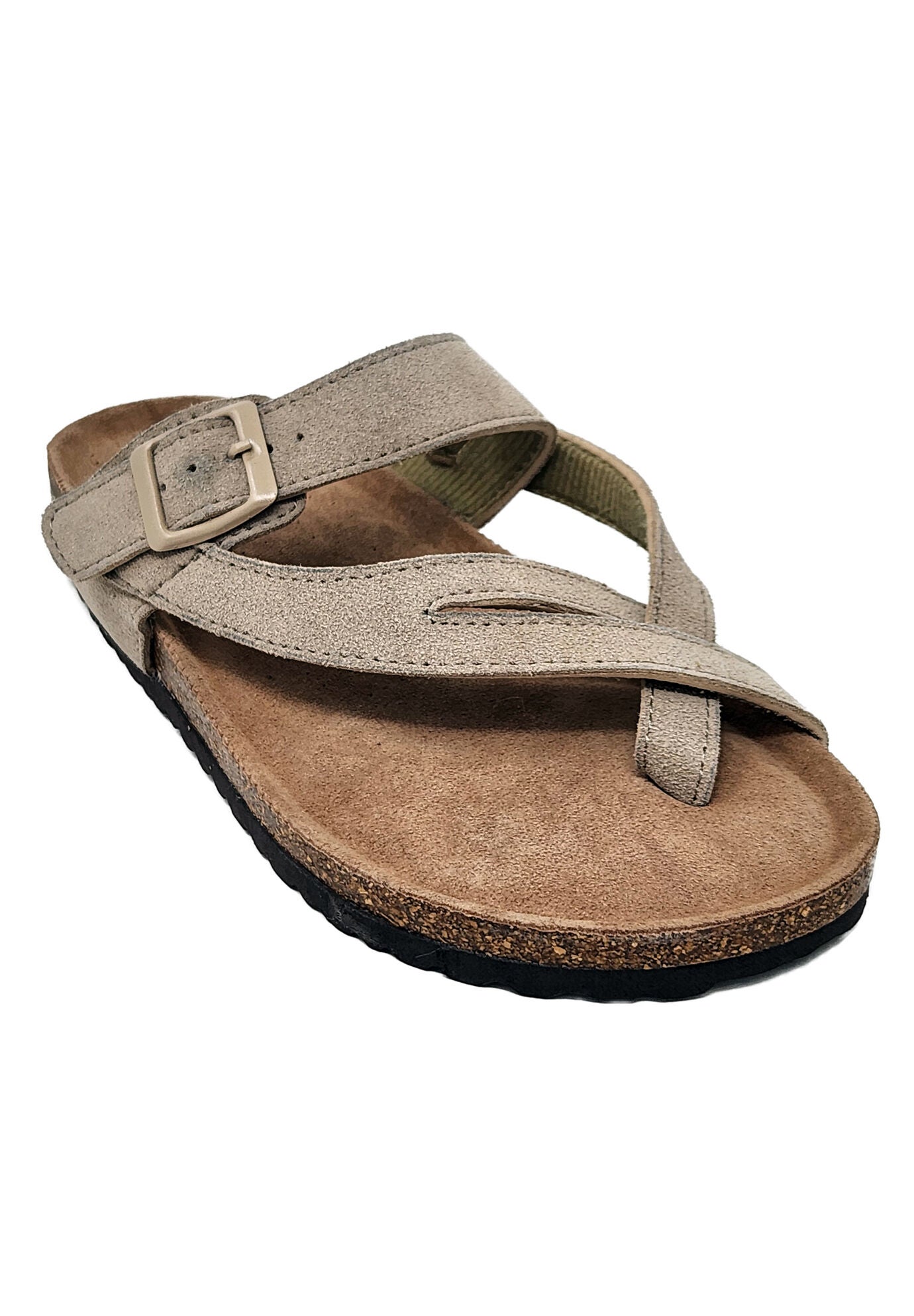 Womens Leather Weaved Strap Toe Strap Footbed Sandal, TAN, hi-res image number 0