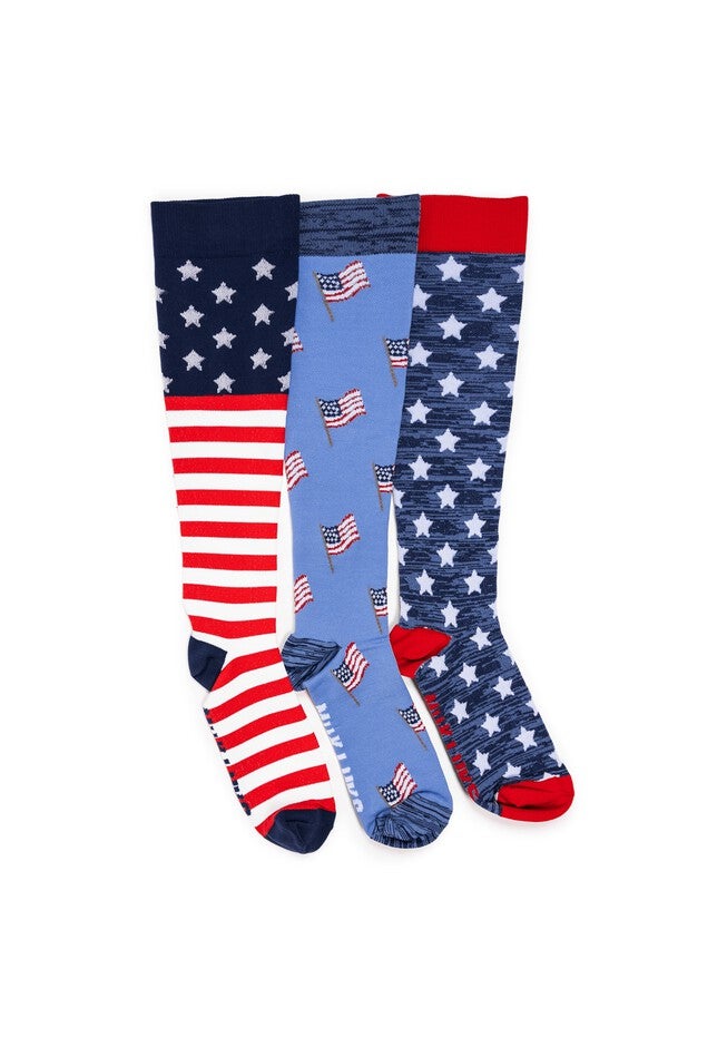 Unisex 3 Pack Nylon Compression Knee-High Socks, RED WHITE BLUE, hi-res image number null