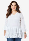 Tiered Ruffle Tunic with Bell Sleeves, WHITE, hi-res image number null