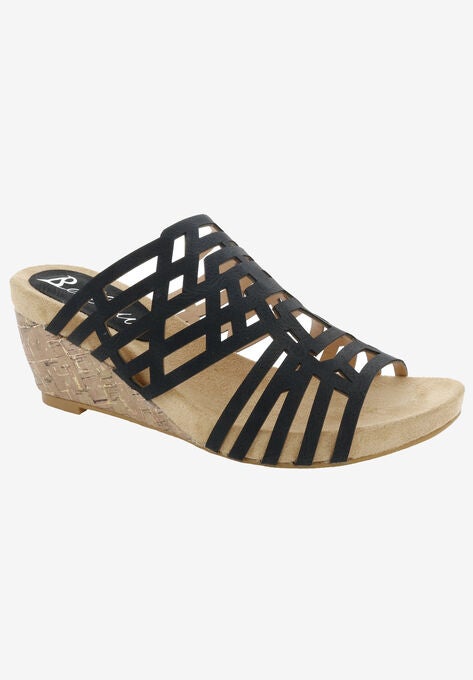 Pretty Wedge Sandal, BLACK FAUX NUBUCK, hi-res image number null