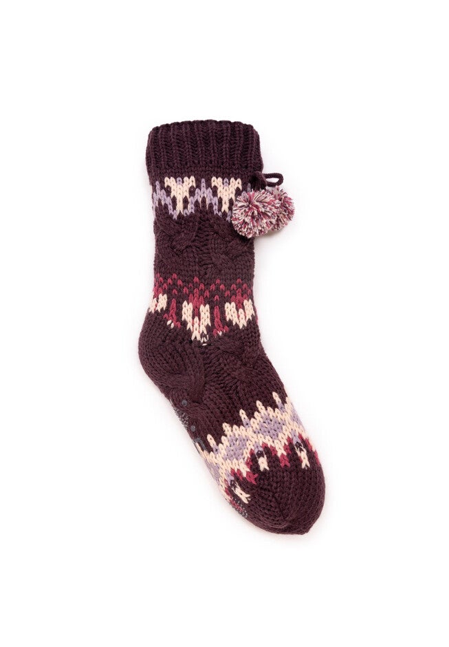 Chunky Slipper Socks, AUBERGINE, hi-res image number null