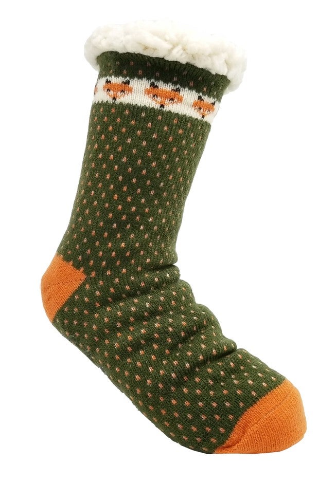 Fox Slipper Socks, OLIVE, hi-res image number null
