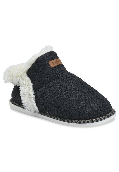 Textured Knit Ankleboot Slippers, CHARCOAL GREY, hi-res image number null