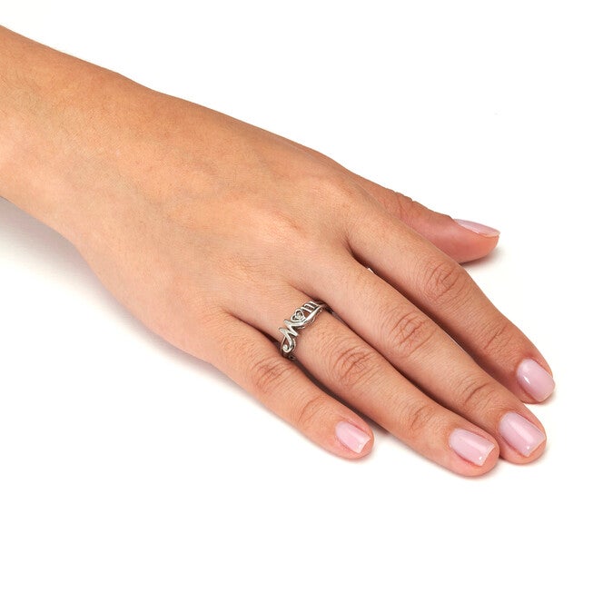 Round Diamond "Mom" Heart Sterling Silver Ring, WHITE, alternate image number 2