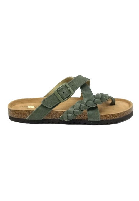 Suede Leather Braided Criss Cross Footbed Sandal, , alternate image number null