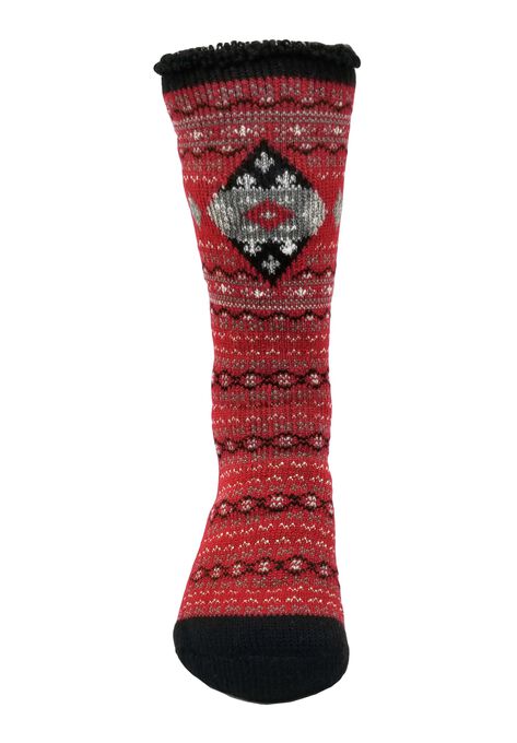 Diamond Fairisle Thermal Socks, RED, hi-res image number null