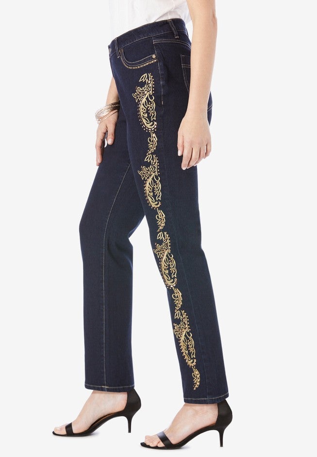 Iconic Embroidered Bootcut Jeans, , alternate image number null